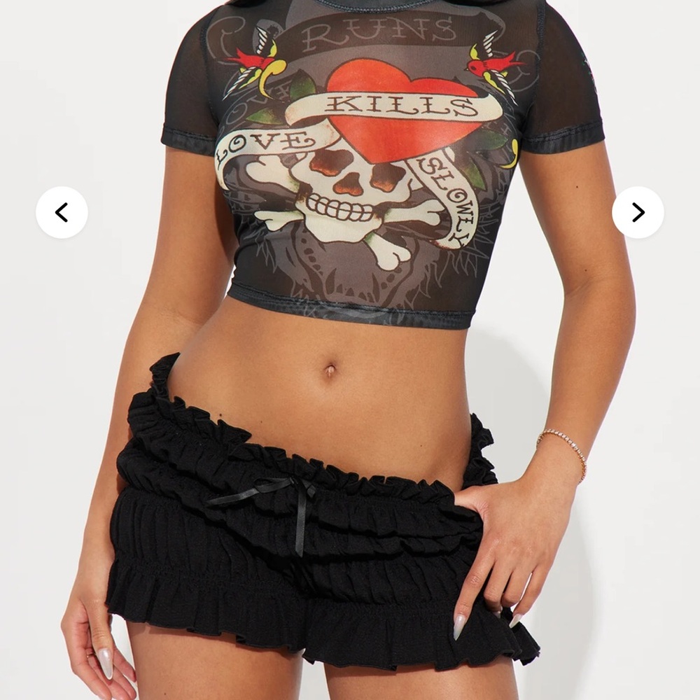 Ed Hardy Black Red Graphic Crop T-Shirt